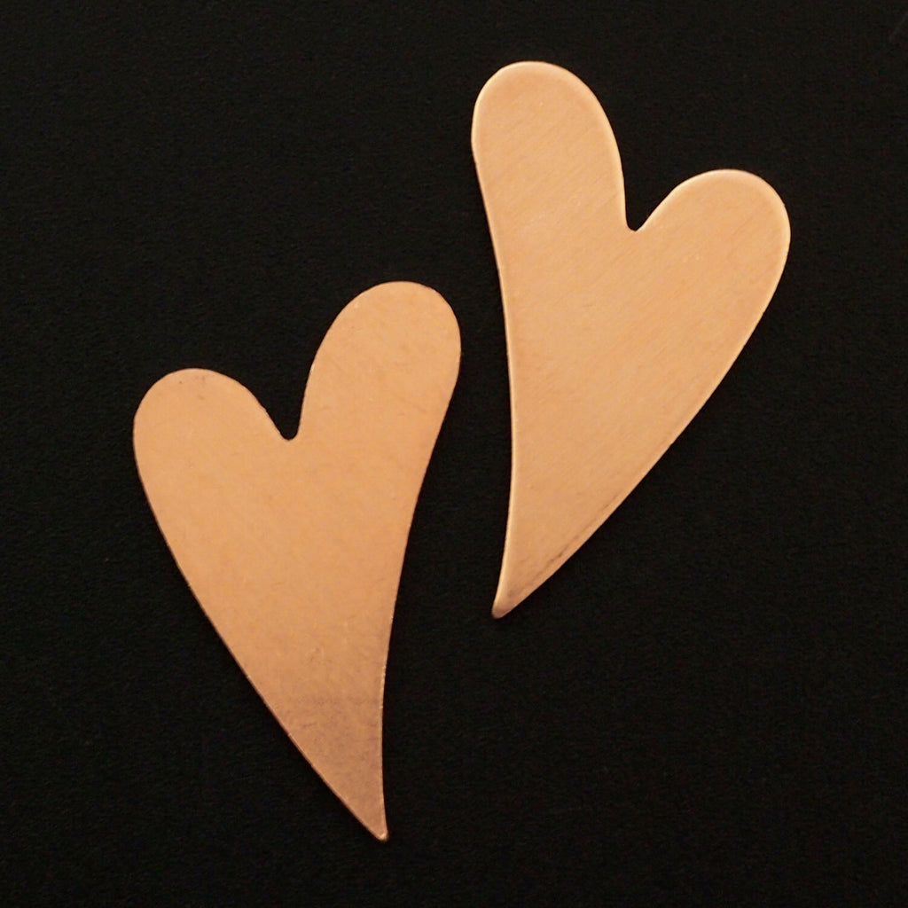 4 Stylish Copper Heart Stamping Blanks, Discs - Filed and Polished - 27mm X 17mm