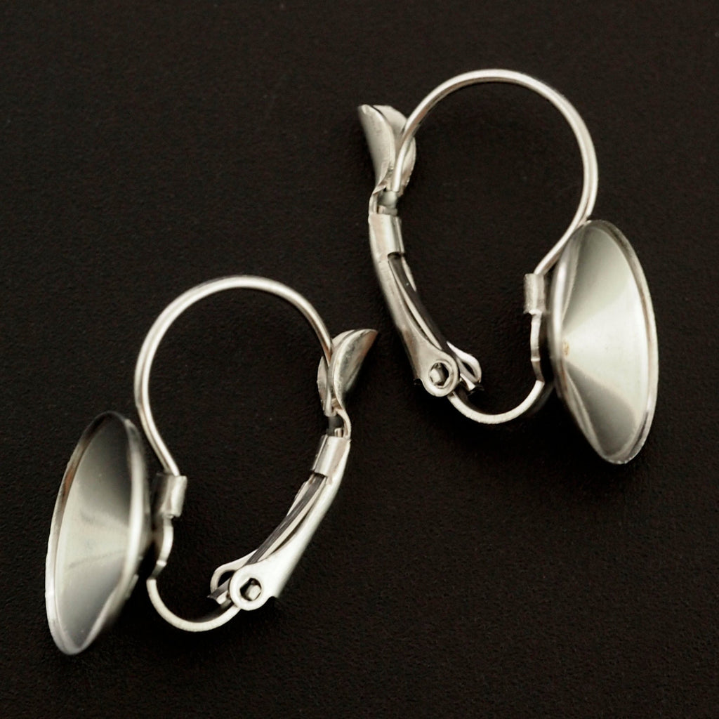 1 Pair Surgical Stainless Steel Leverback Ear Wires with 12mm Rivoli Pad - 100% Guarantee