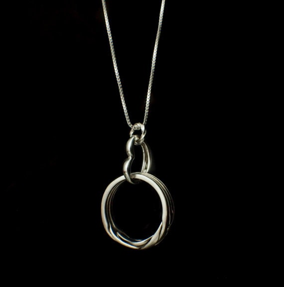 Sterling Silver Ring Holding Heart Necklace - Small