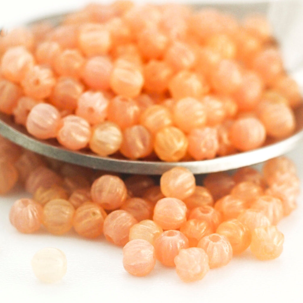 50 - 3mm Sueded Gold Milky Pink Micro Melon Czech Bead - 100% Guaranteed