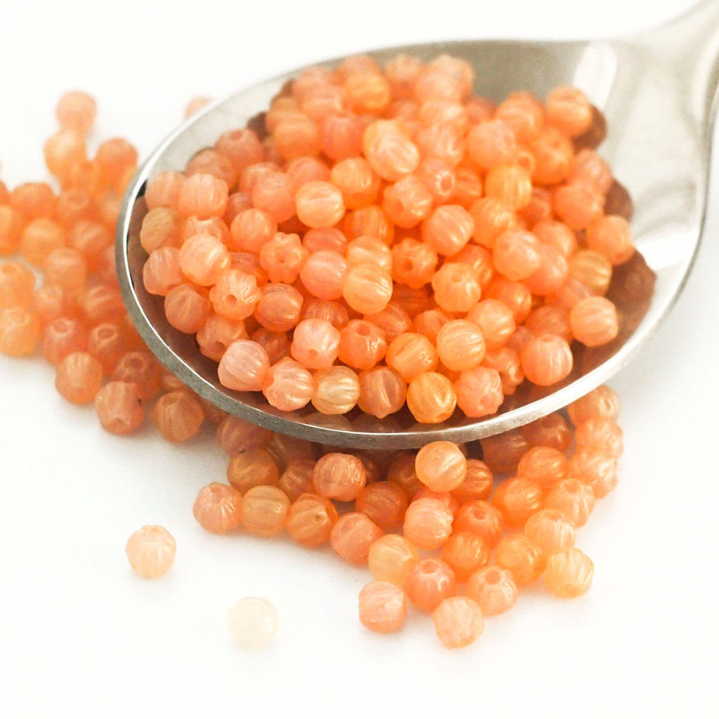 50 - 3mm Sueded Gold Milky Pink Micro Melon Czech Bead - 100% Guaranteed