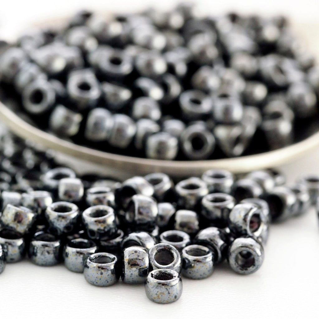 8.5 Grams - 7/0 Hematite Matubo Czech Beads