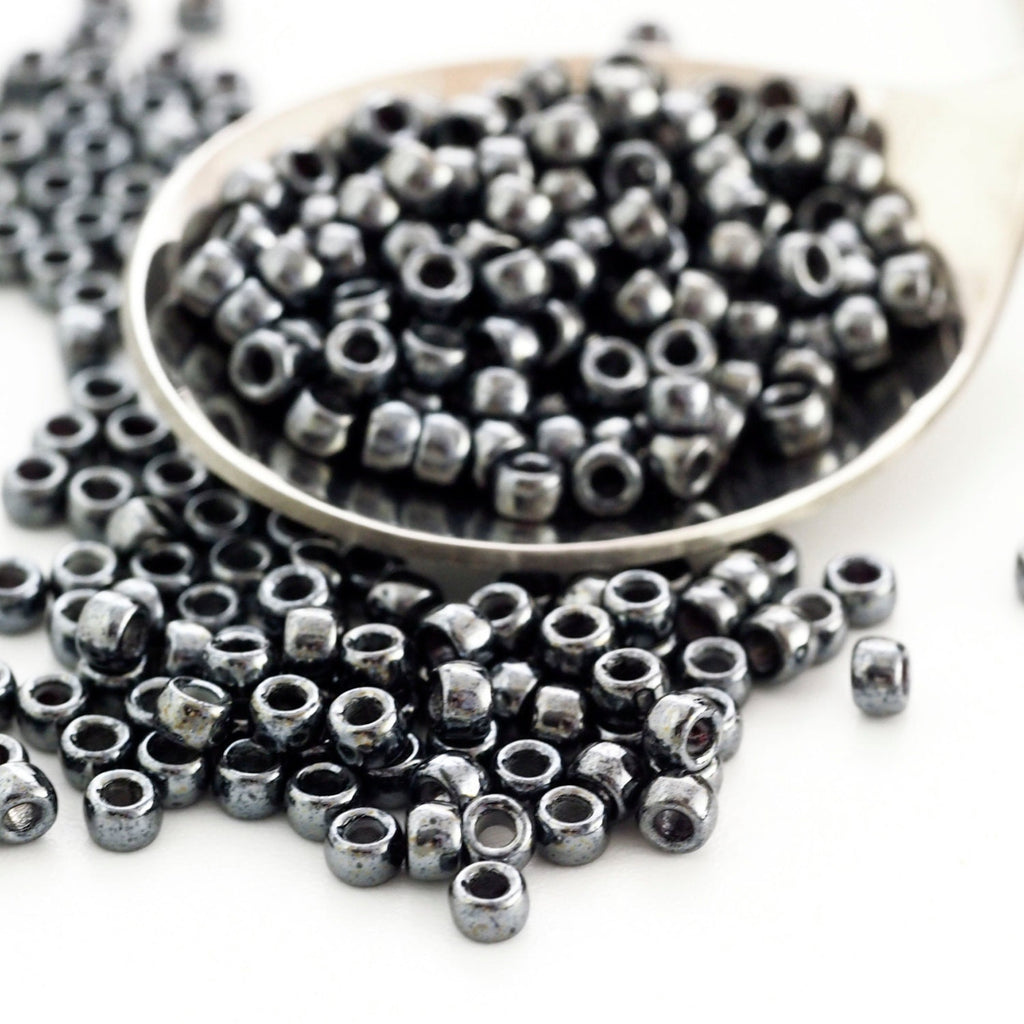 8.5 Grams - 7/0 Hematite Matubo Czech Beads