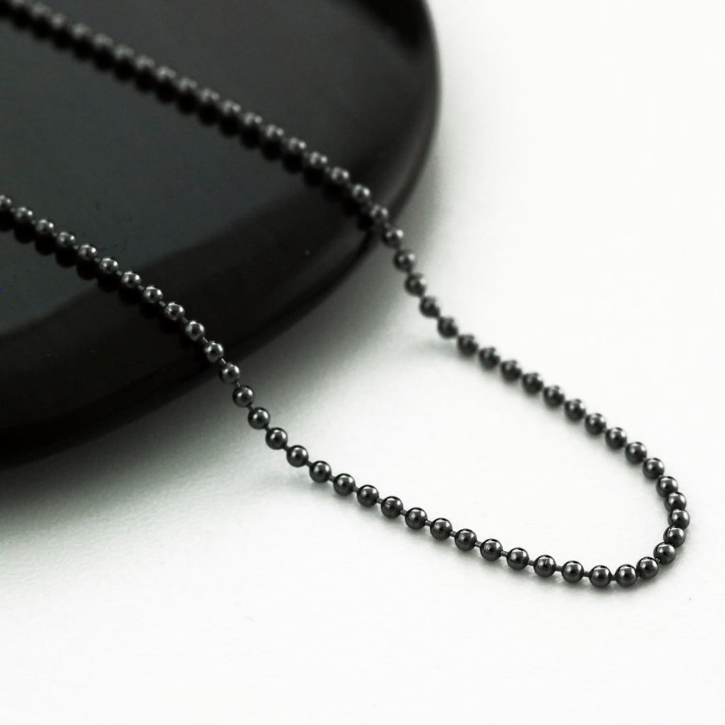 Black Oxidized Sterling Silver Bead Chain - 1.2mm - By the Foot or Finished in Custom Lengths - Made in the USA