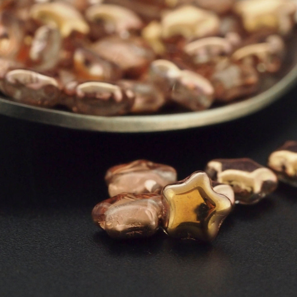 15 Star Beads - Apollo Gold Czech Pressed Glass - 6mm -100% Guarantee