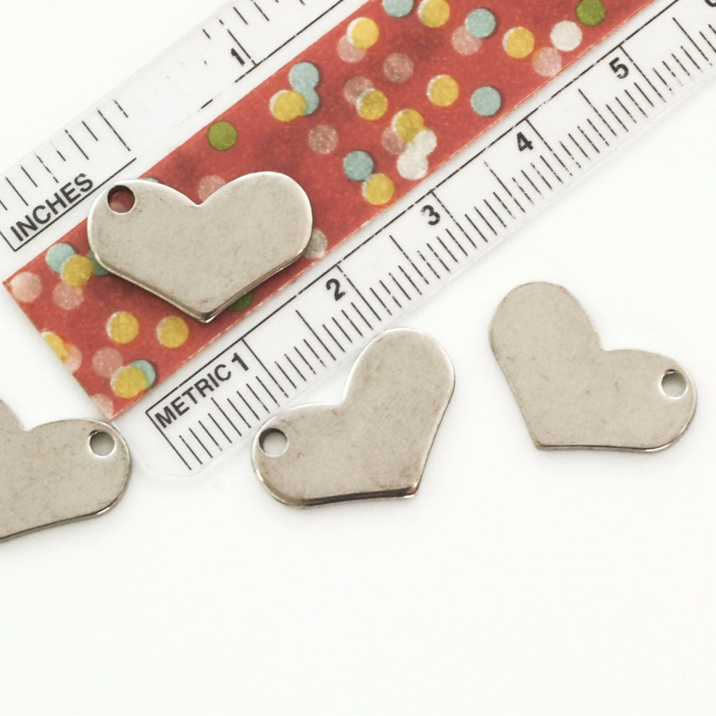 10 Wide Heart Stamping Blanks, Discs - Filed and Polished - 18mm X 12mm in Stainless Steel