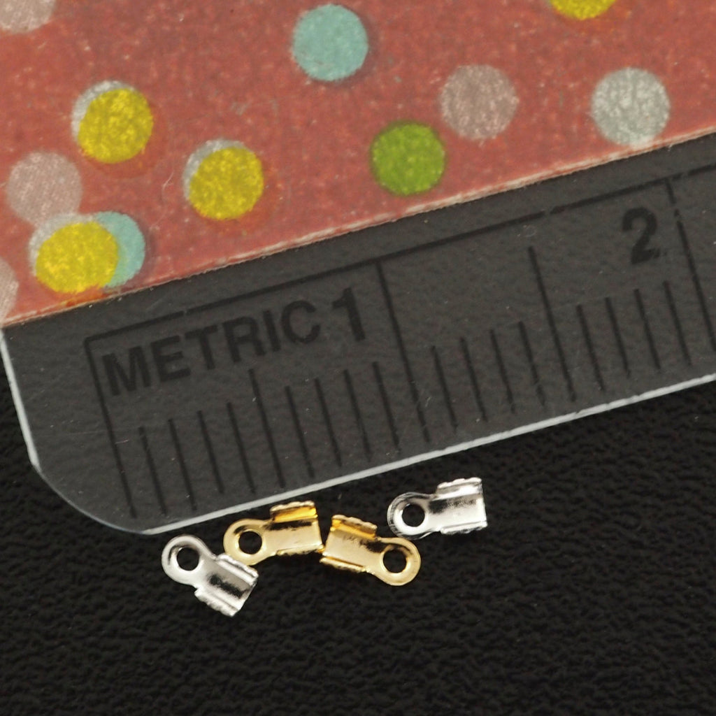 50 - Tiny 3mm X 1.5mm Fold Over Cord Ends - Silver Plated, Gold Plated - Best Commercially Made - 100% Guarantee