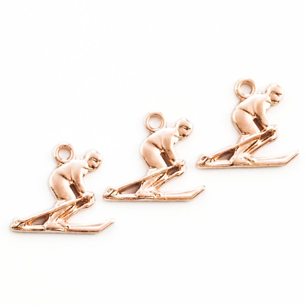 Clearance Sale 10 Rose Gold Plated Skier Charms - 19mm X 17mm