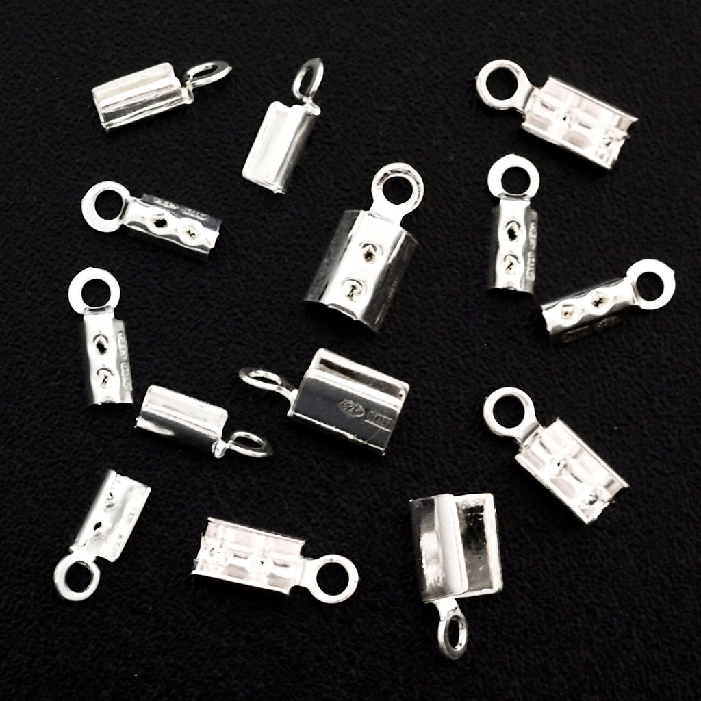 6 - Sterling Silver Fold Over Cord Ends - 100% Guarantee