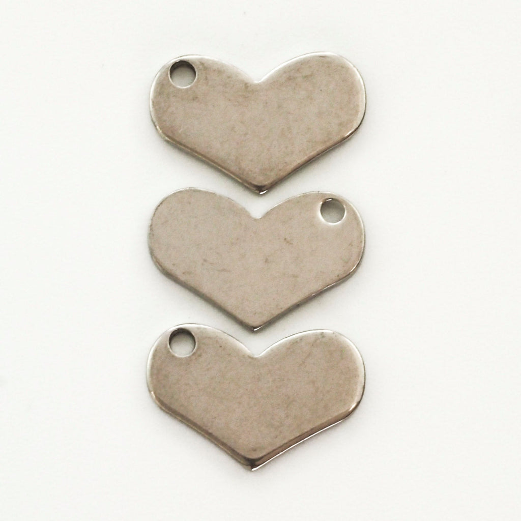 10 Wide Heart Stamping Blanks, Discs - Filed and Polished - 18mm X 12mm in Stainless Steel