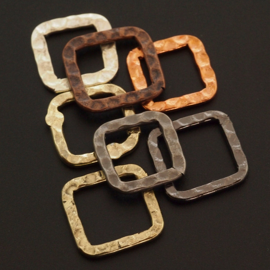7 Hammered Square Link Connectors - 12mm - 5 Finishes - 100% Guarantee