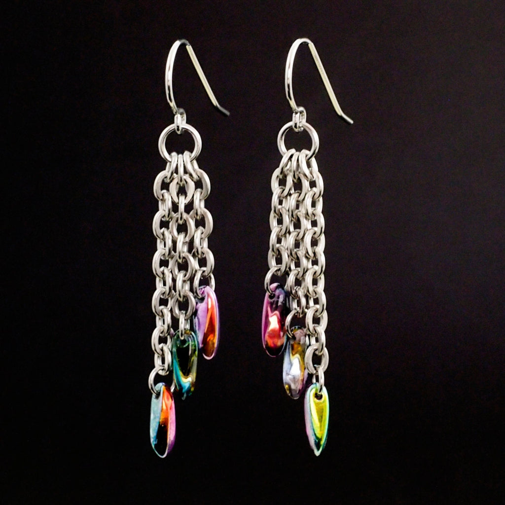 Trish Earrings in Stainless Steel and Golden Peacock Beads